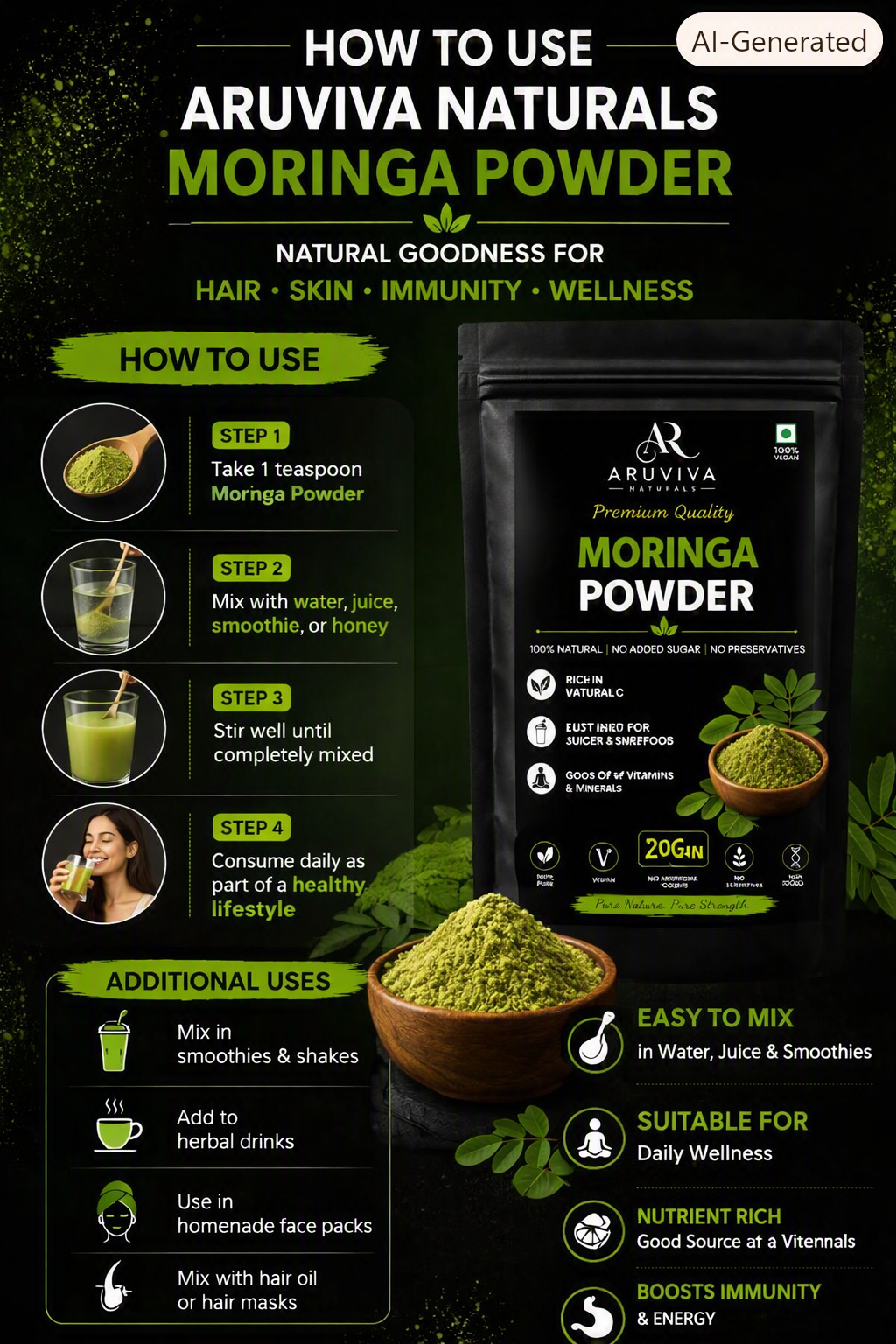 Aruviva Naturals Premium Quality Moringa Powder – 200g