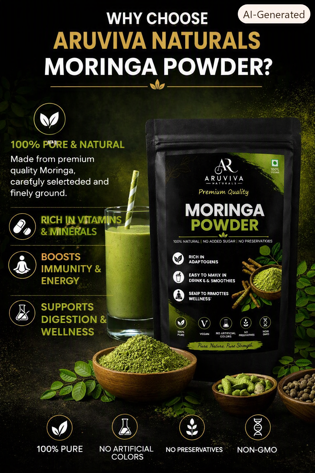 Aruviva Naturals Premium Quality Moringa Powder – 100g