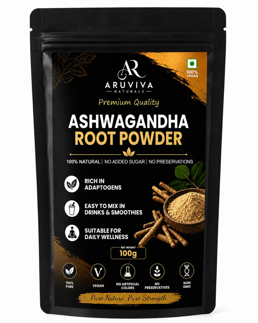Aruviva Naturals Premium Quality Ashwagandha Root Powder – 100g