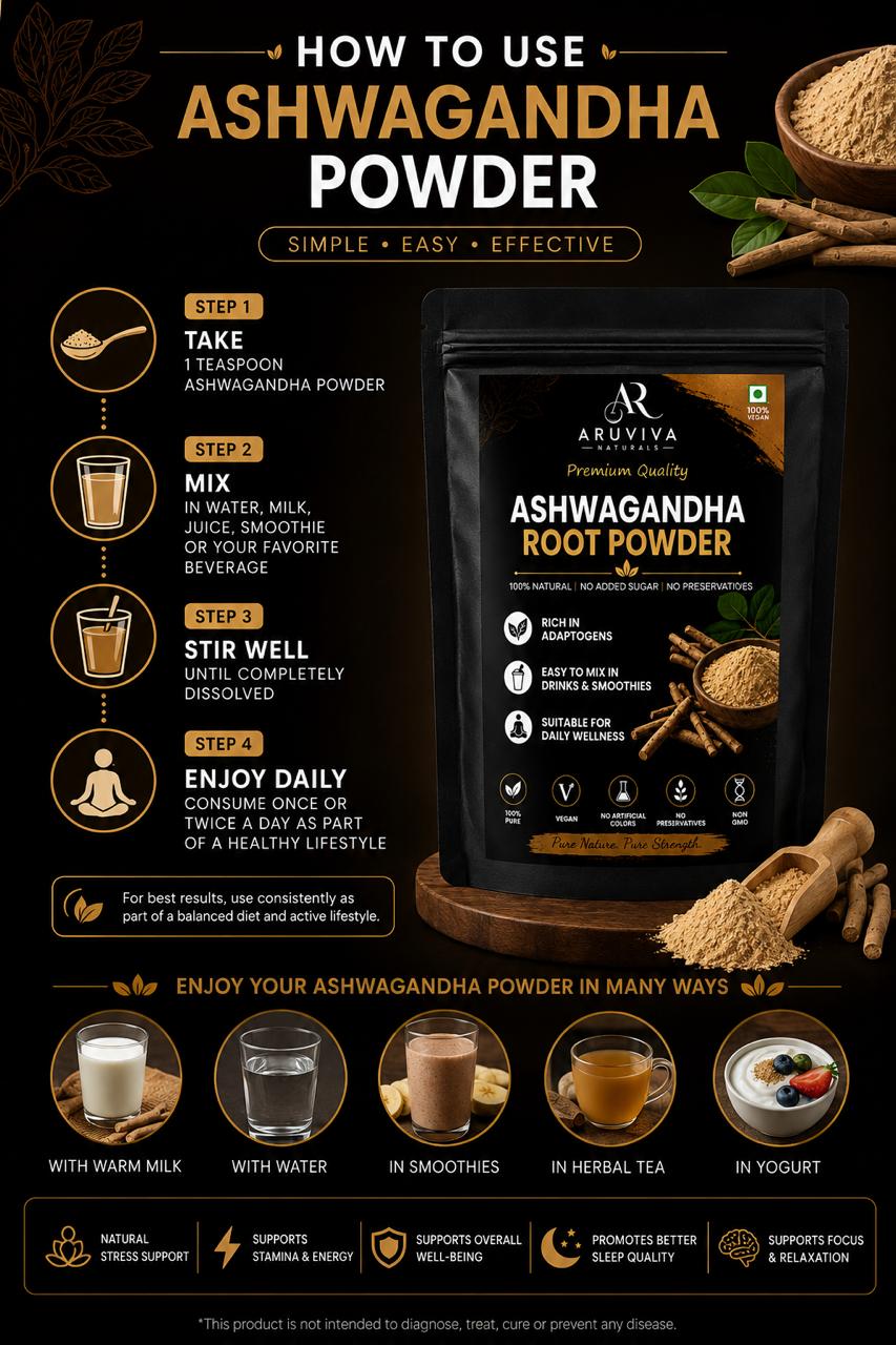 Aruviva Naturals Premium Quality Ashwagandha Root Powder – 100g